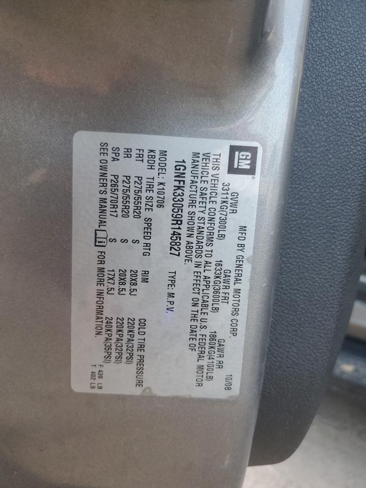 2009 Chevrolet Tahoe K1500 Ltz VIN: 1GNFK33059R145827 Lot: 92942295