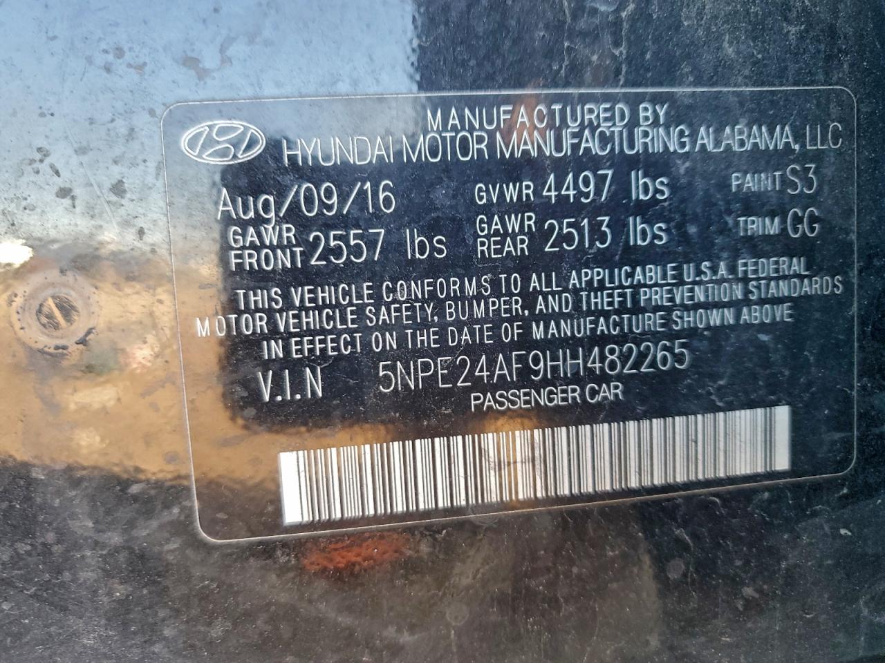 2017 Hyundai Sonata Se VIN: 5NPE24AF9HH482265 Lot: 94523585