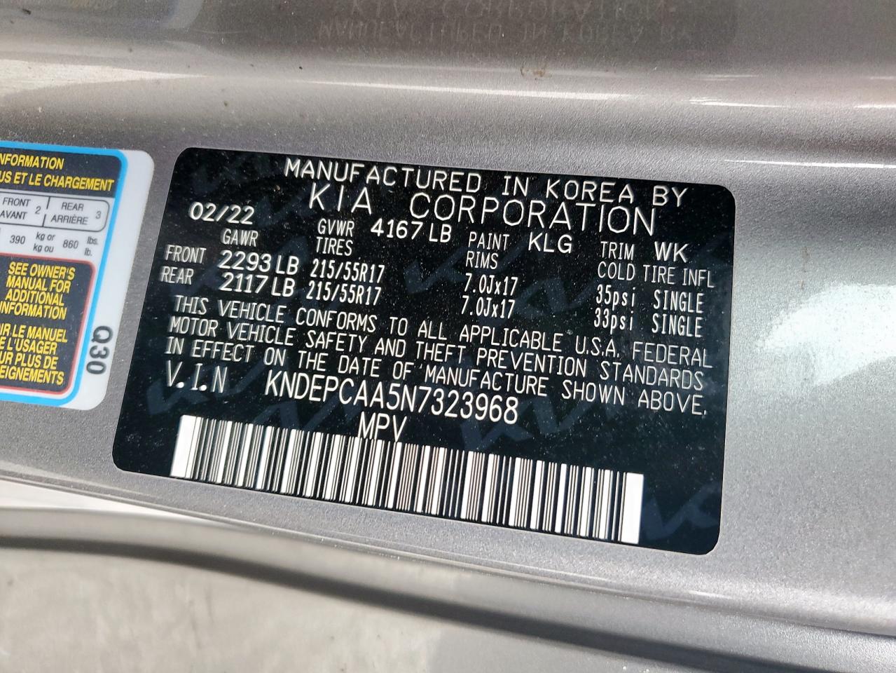 2022 Kia Seltos Lx VIN: KNDEPCAA5N7323968 Lot: 93399915