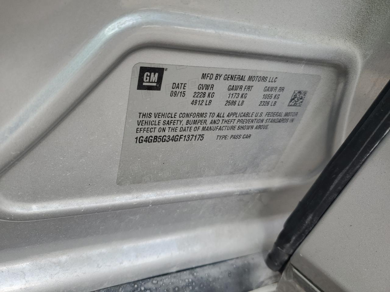 2016 Buick Lacrosse VIN: 1G4GB5G34GF137175 Lot: 92627695