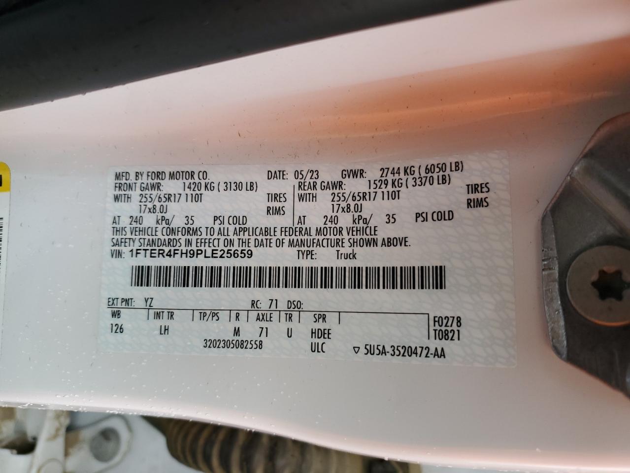 2023 Ford Ranger Xl VIN: 1FTER4FH9PLE25659 Lot: 92432145