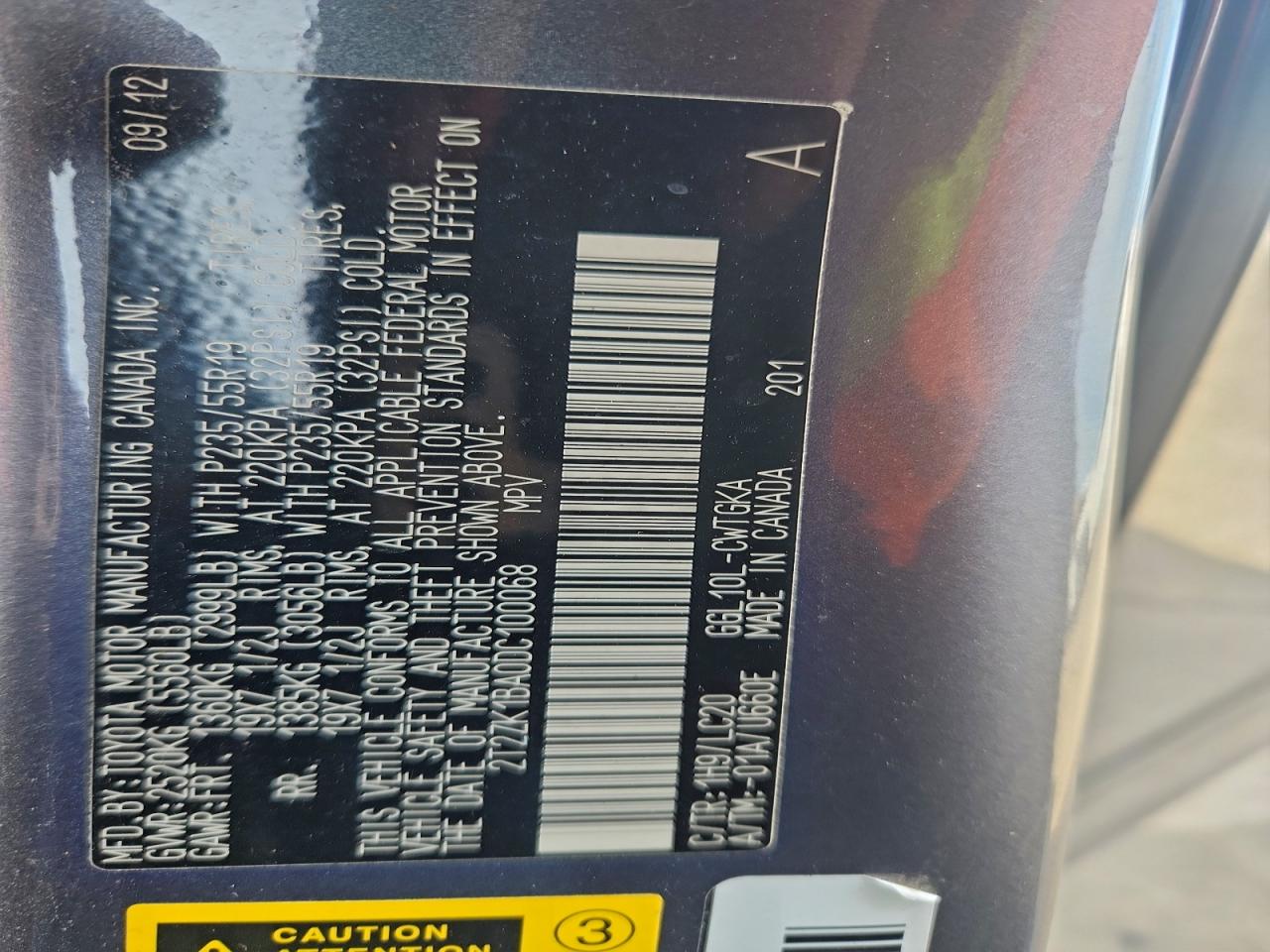 2013 Lexus Rx 350 VIN: 2T2ZK1BA0DC100068 Lot: 93848085