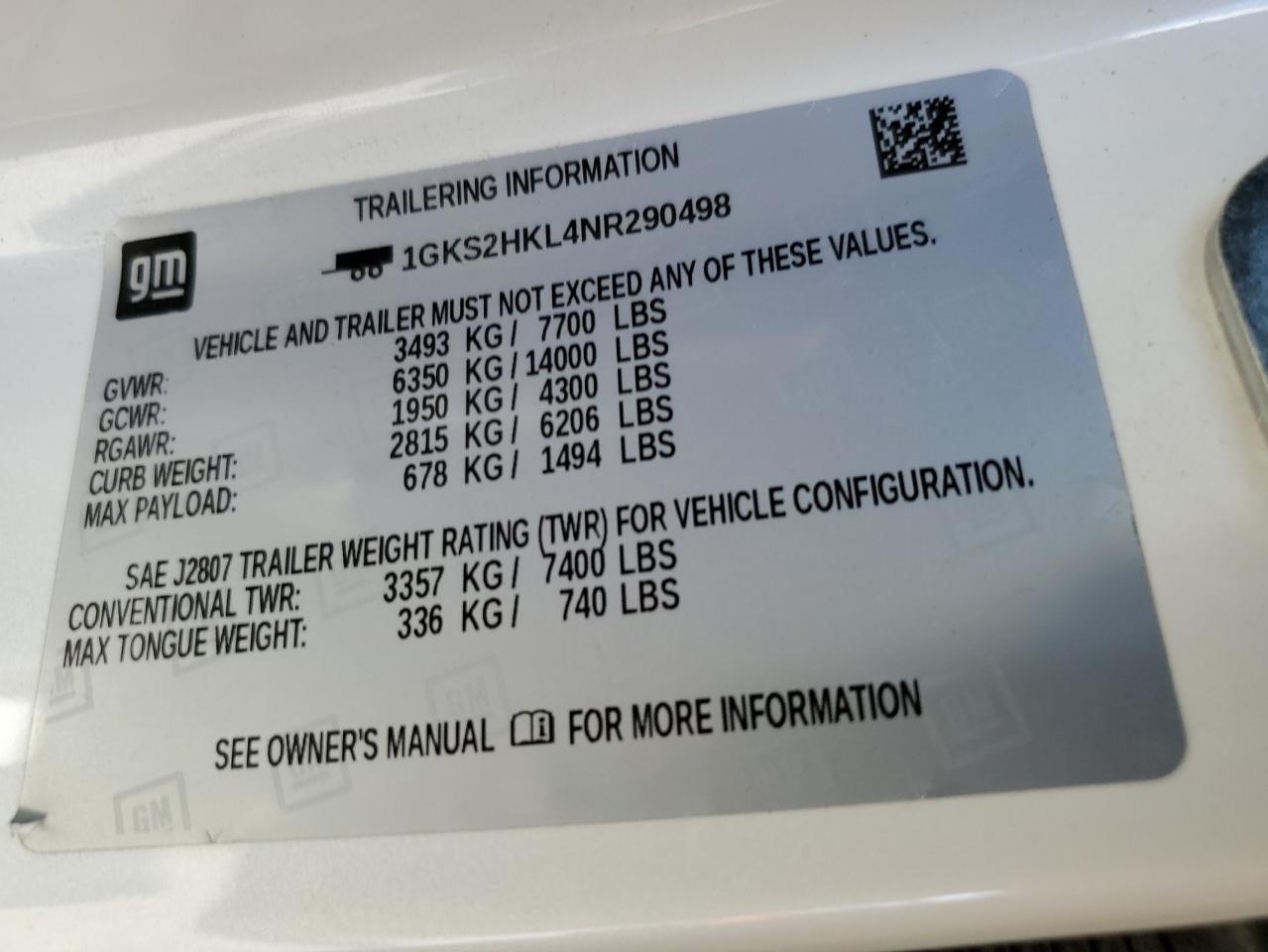 2022 GMC Yukon Xl K1500 At4 VIN: 1GKS2HKL4NR290498 Lot: 91391805