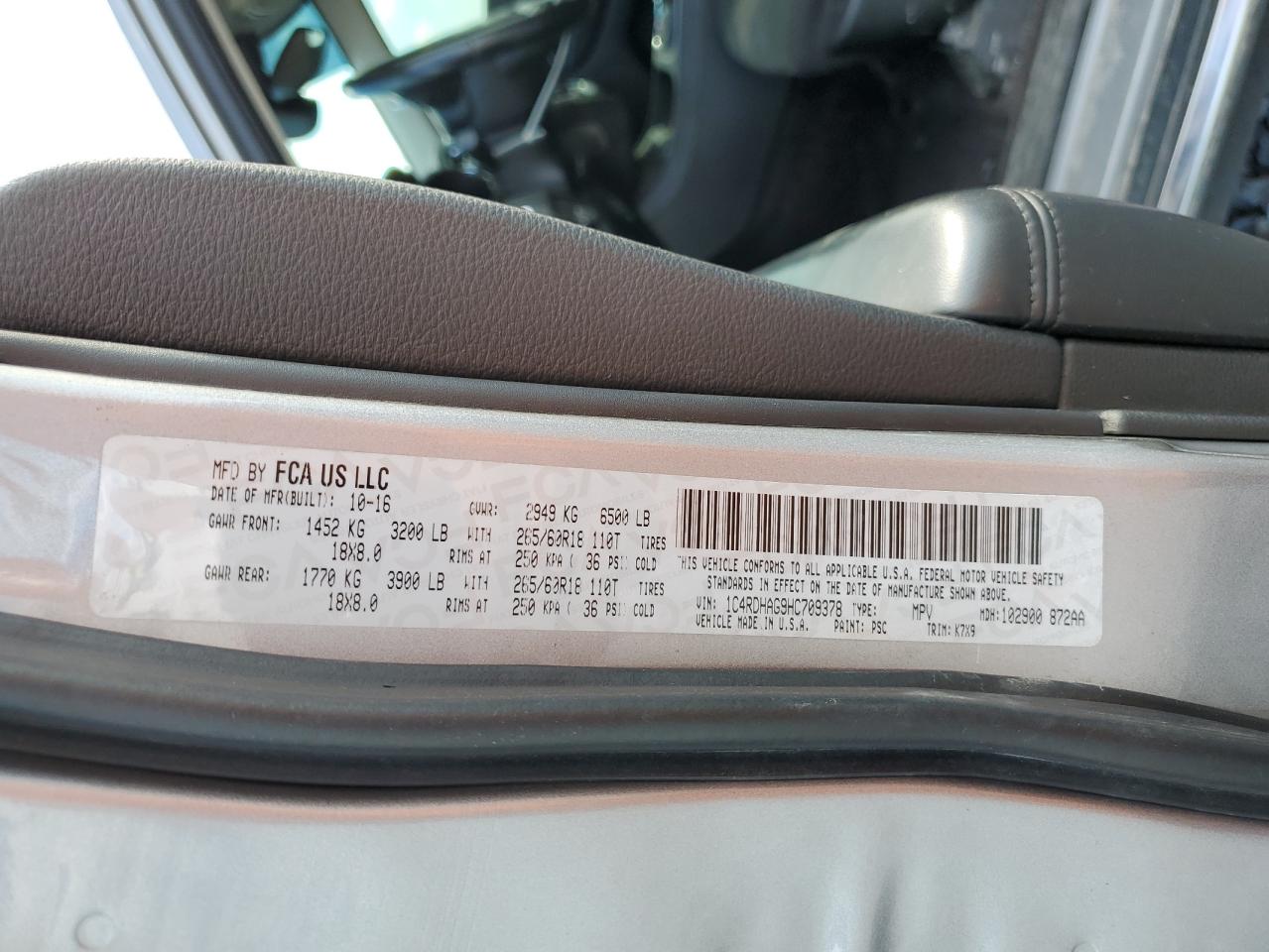 2017 Dodge Durango Sxt VIN: 1C4RDHAG9HC709378 Lot: 93380665