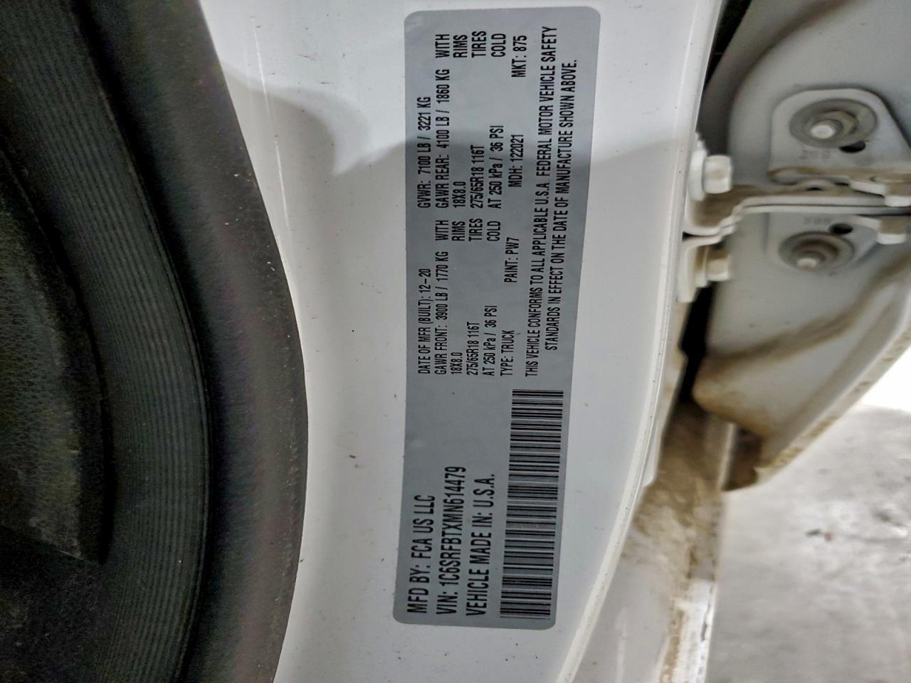 2021 Ram 1500 Big Horn/Lone Star VIN: 1C6SRFBTXMN614479 Lot: 93842895