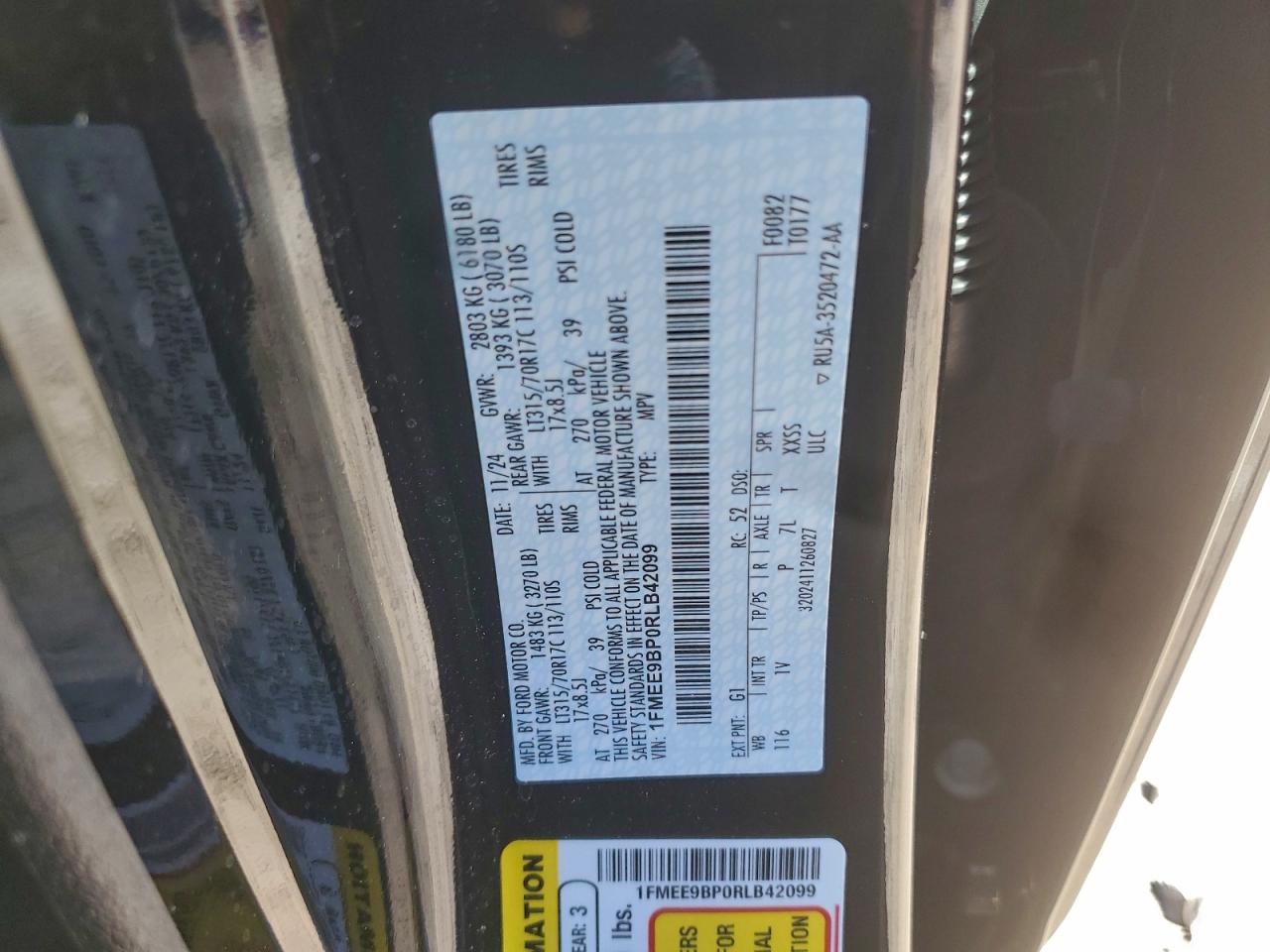 2024 Ford Bronco Badlands VIN: 1FMEE9BP0RLB42099 Lot: 93989675