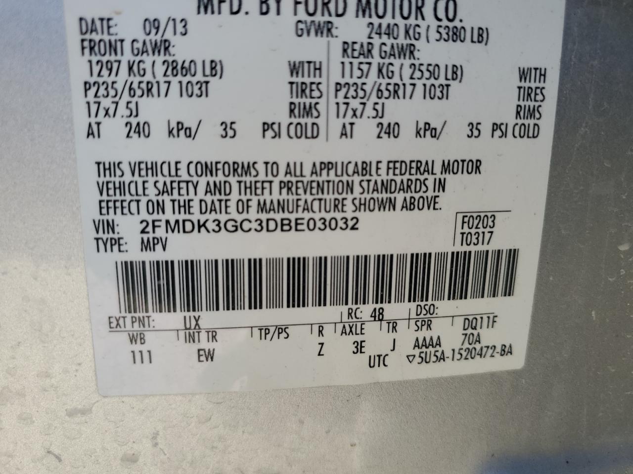 2013 Ford Edge Se VIN: 2FMDK3GC3DBE03032 Lot: 91456395