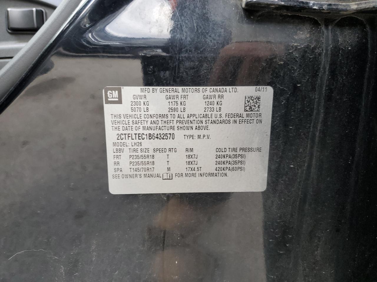 2011 GMC Terrain Sle VIN: 2CTFLTEC1B6432570 Lot: 92380905