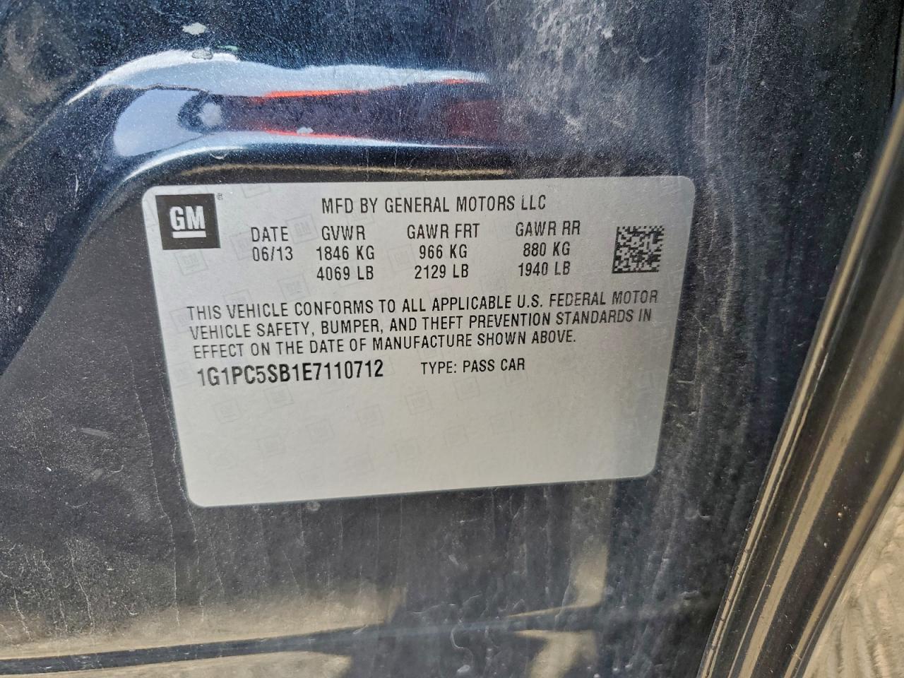 2014 Chevrolet Cruze Lt VIN: 1G1PC5SB1E7110712 Lot: 93937715