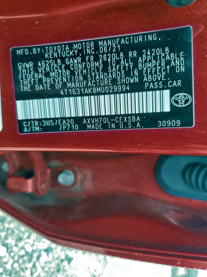 2021 Toyota Camry Se VIN: 4T1G31AK8MU029994 Lot: 93204105