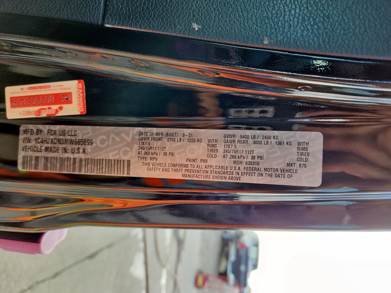 2021 Jeep Wrangler Unlimited Sport VIN: 1C4HJXDN3MW665699 Lot: 93482215