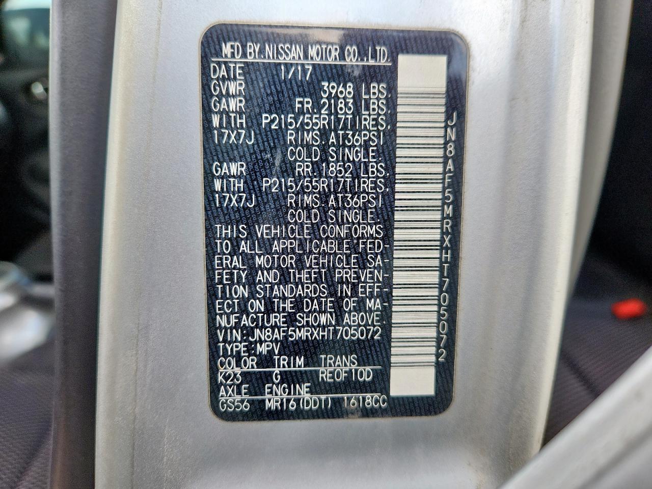 2017 Nissan Juke S VIN: JN8AF5MRXHT705072 Lot: 93221075