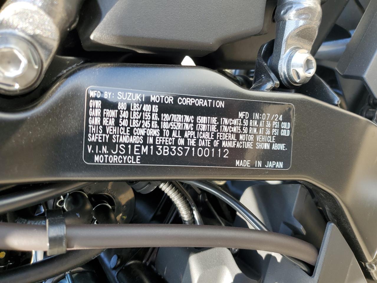 2025 Suzuki Gsx800 F VIN: JS1EM13B3S7100112 Lot: 91146775