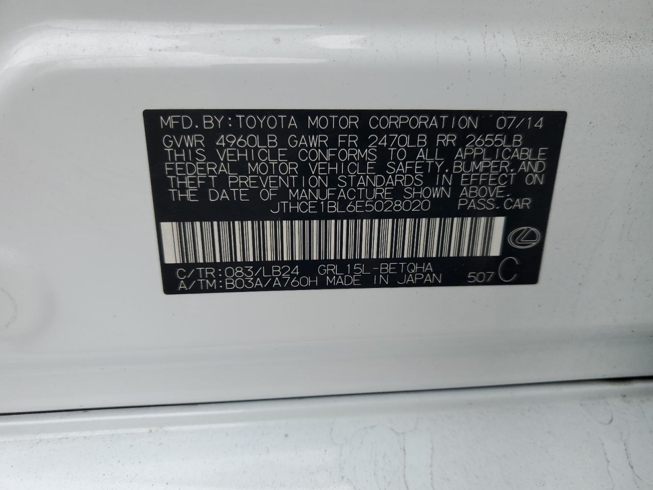 2014 Lexus Gs 350 VIN: JTHCE1BL6E5028020 Lot: 93556625