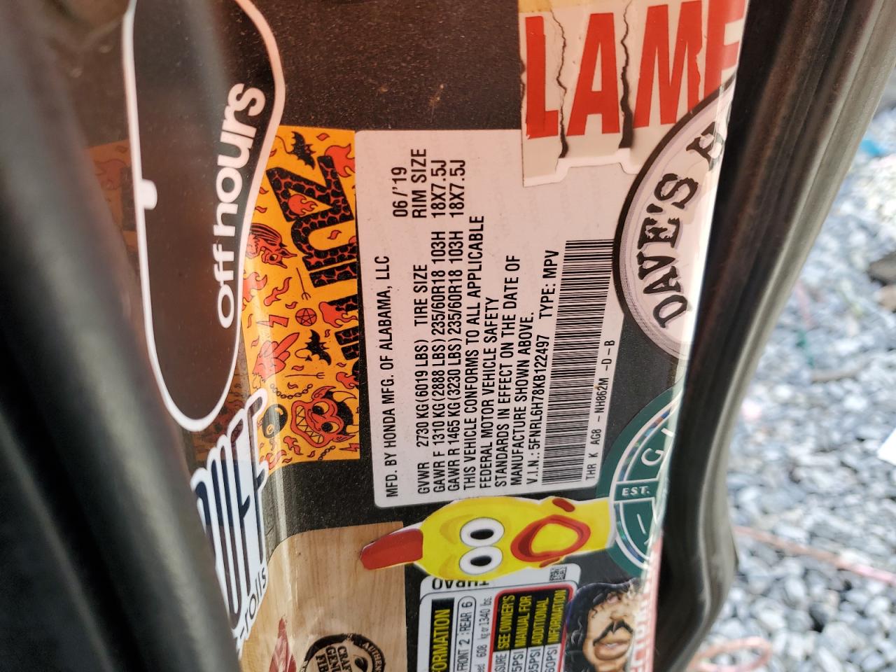 2019 Honda Odyssey Exl VIN: 5FNRL6H78KB122497 Lot: 92346185