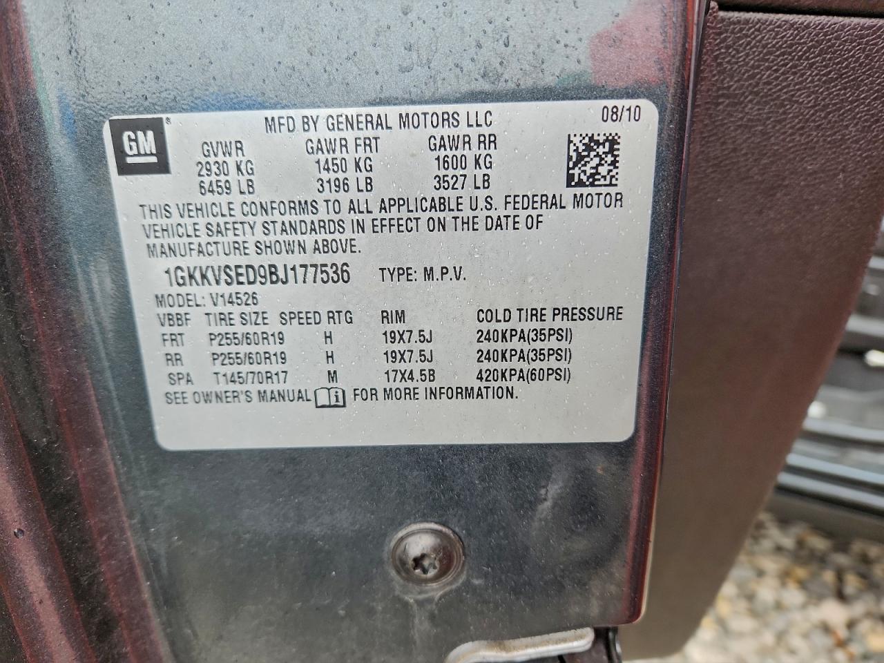 2011 GMC Acadia Slt-2 VIN: 1GKKVSED9BJ177536 Lot: 93601355