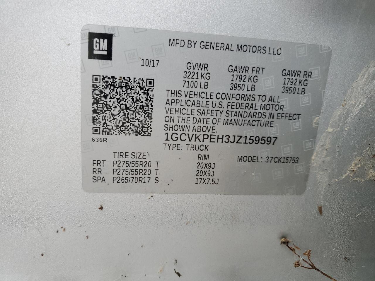 2018 Chevrolet Silverado K1500 Custom VIN: 1GCVKPEH3JZ159597 Lot: 93419055