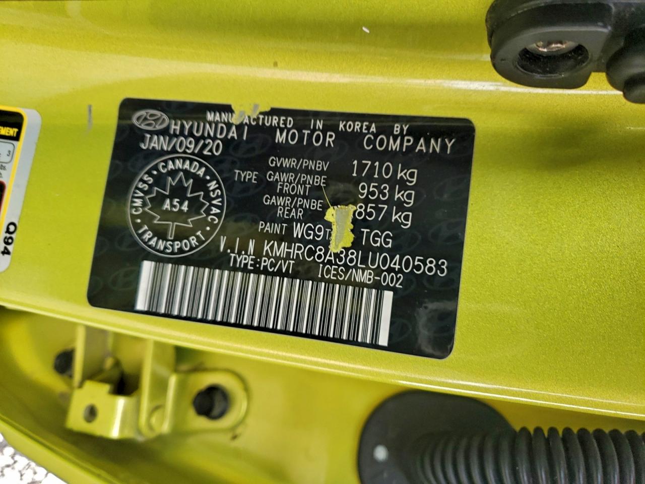 2020 Hyundai Venue Sel VIN: KMHRC8A38LU040583 Lot: 94132115