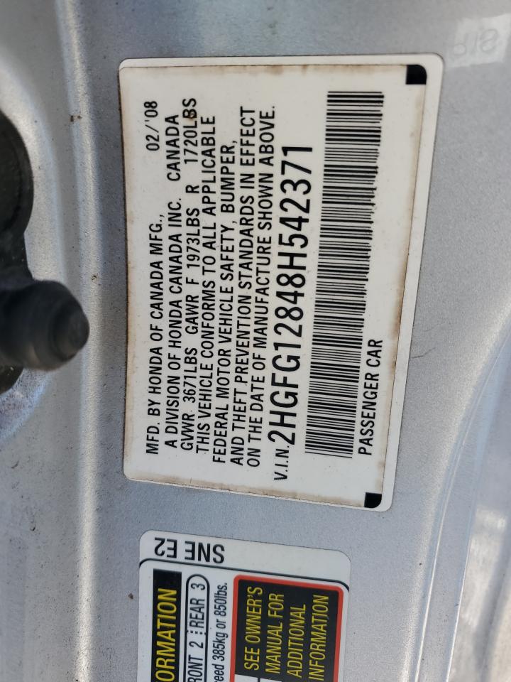 2008 Honda Civic Ex VIN: 2HGFG12848H542371 Lot: 93290115