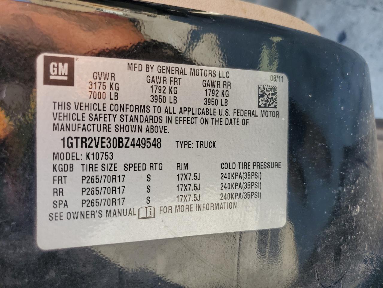 2011 GMC Sierra K1500 Sle VIN: 1GTR2VE30BZ449548 Lot: 93308935