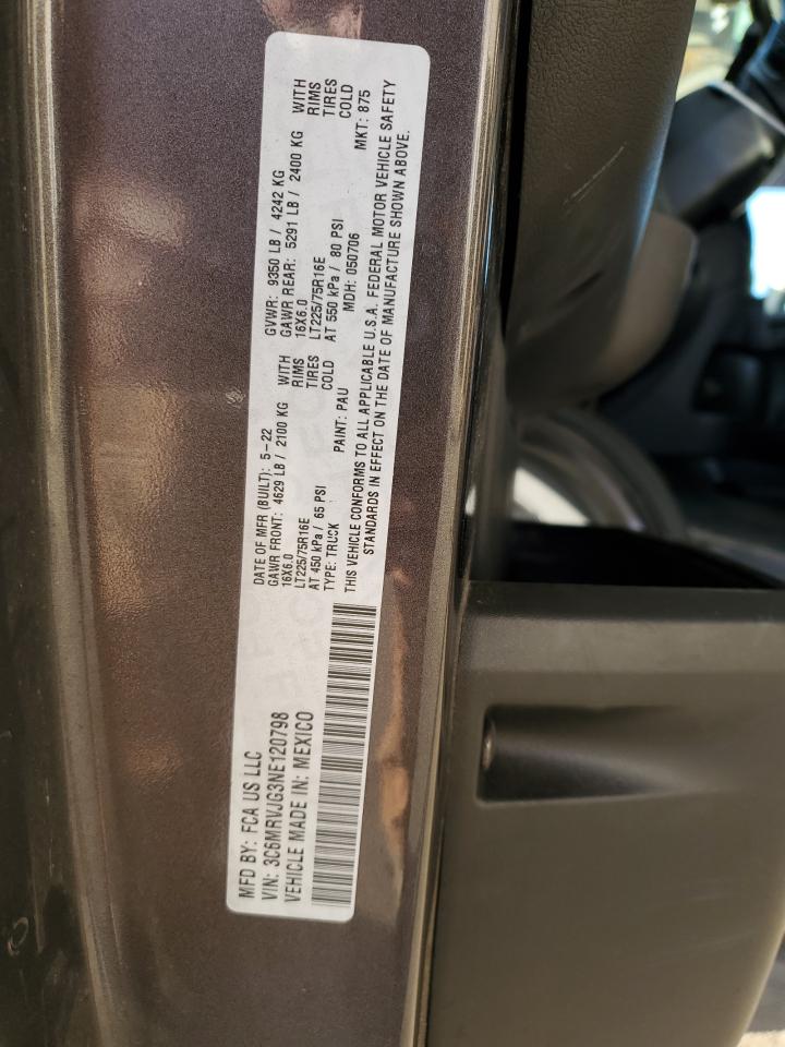 2022 Ram Promaster Delivery Van VIN: 3C6MRVJG3NE120798 Lot: 93250225