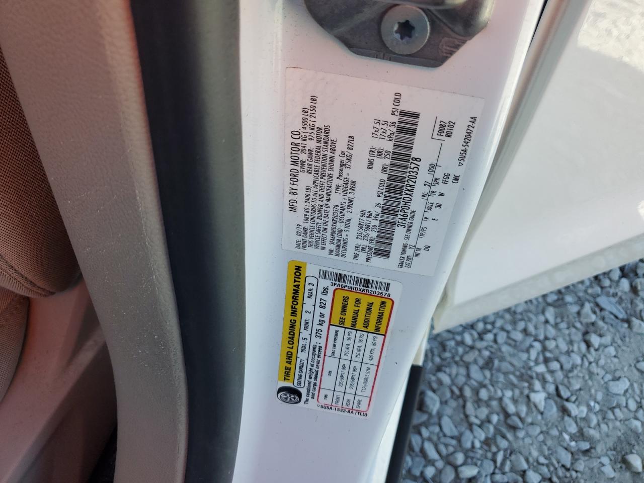 2019 Ford Fusion Se VIN: 3FA6P0HDXKR203578 Lot: 92715815