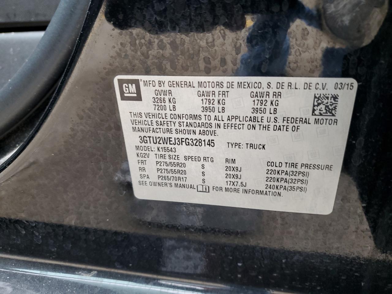 2015 GMC Sierra K1500 Denali VIN: 3GTU2WEJ3FG328145 Lot: 93866395
