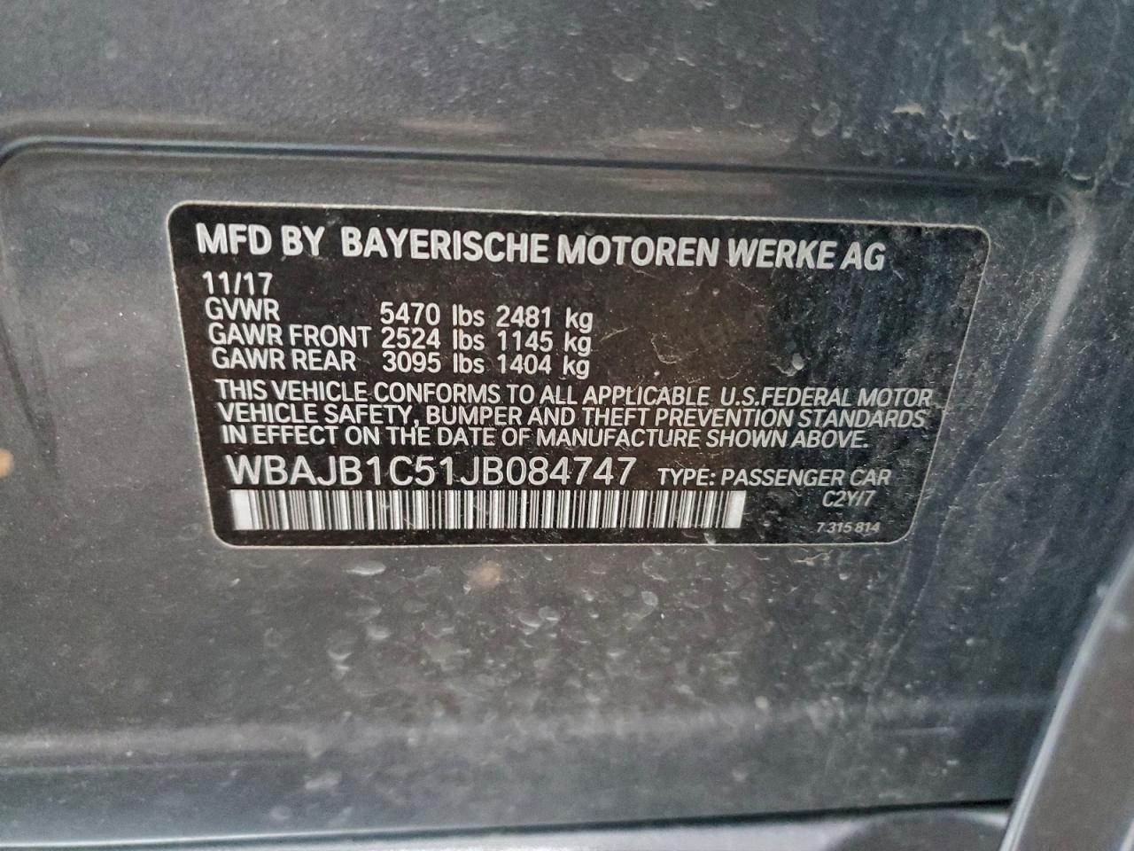 2018 BMW 530Xe VIN: WBAJB1C51JB084747 Lot: 93671065