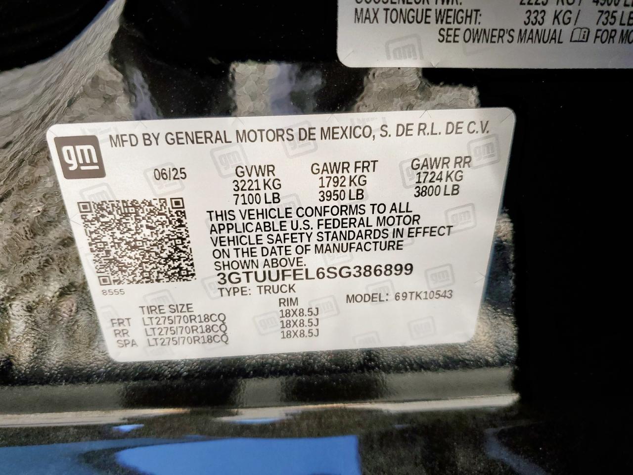 2025 GMC Sierra K1500 At4X VIN: 3GTUUFEL6SG386899 Lot: 92467325