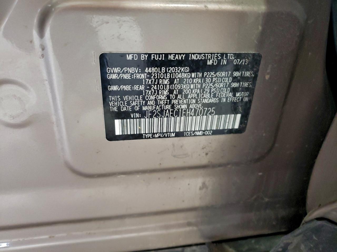 2014 Subaru Forester 2.5I Premium VIN: JF2SJAEC1EH470725 Lot: 93276915