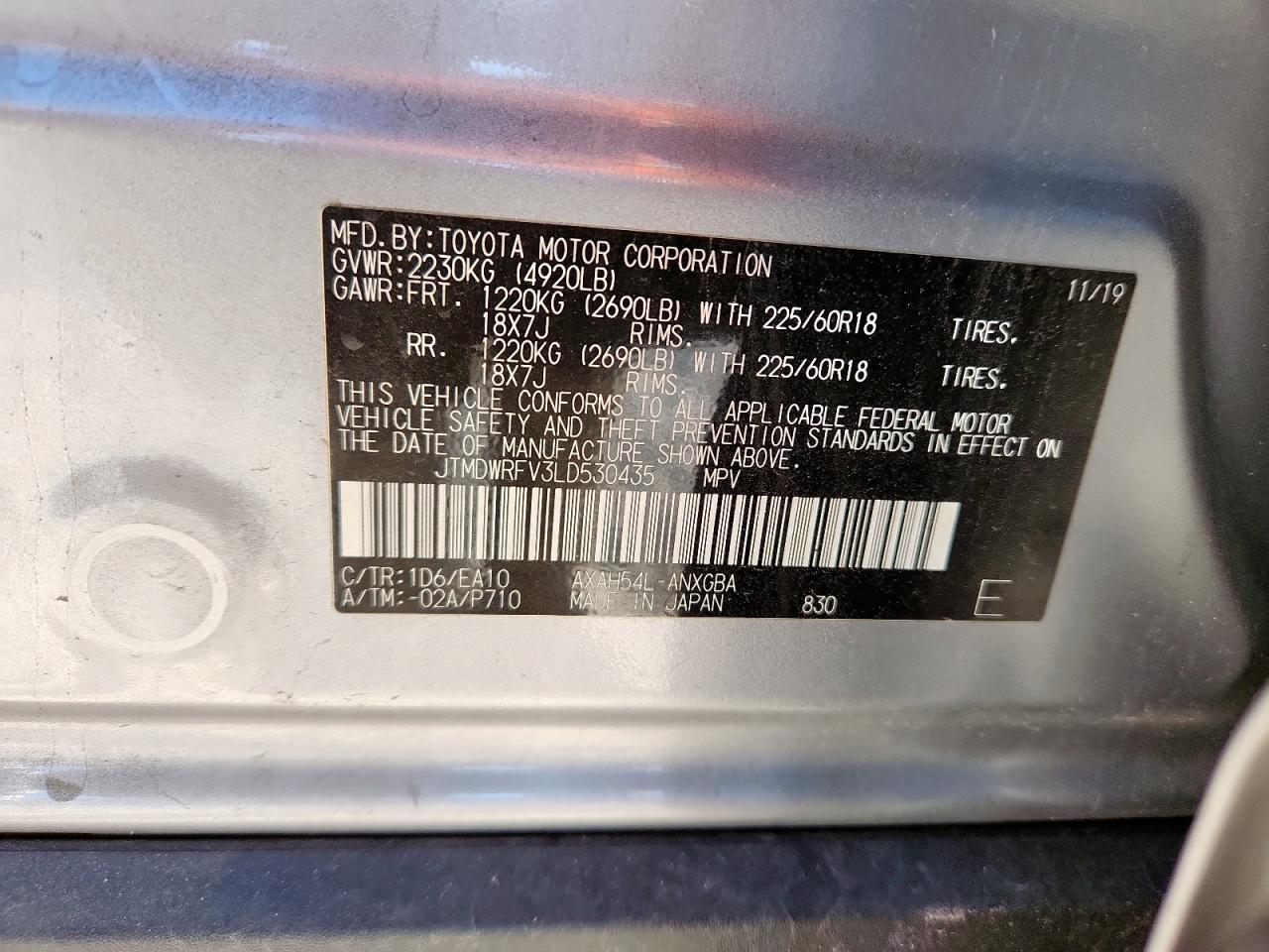 2020 Toyota Rav4 Limited VIN: JTMDWRFV3LD530435 Lot: 91917465