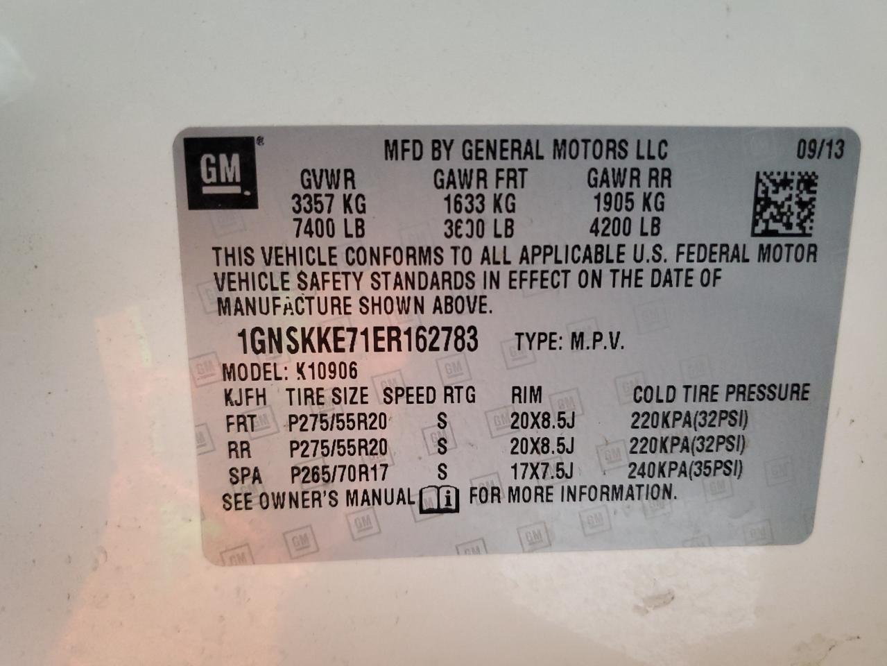 2014 Chevrolet Suburban K1500 Ltz VIN: 1GNSKKE71ER162783 Lot: 92509955