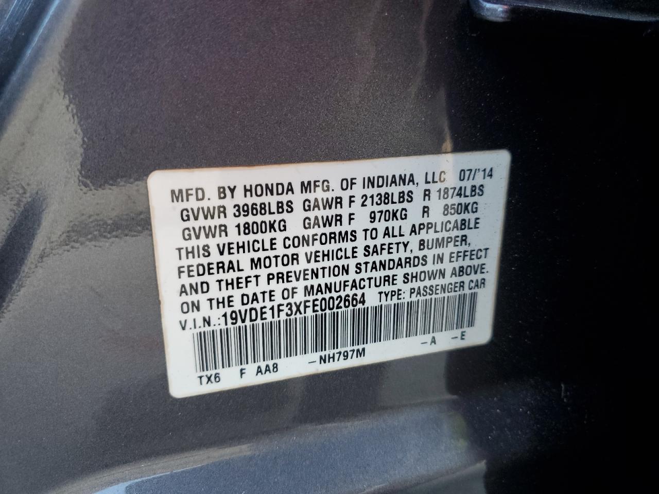 2015 Acura Ilx 20 VIN: 19VDE1F3XFE002664 Lot: 91398515