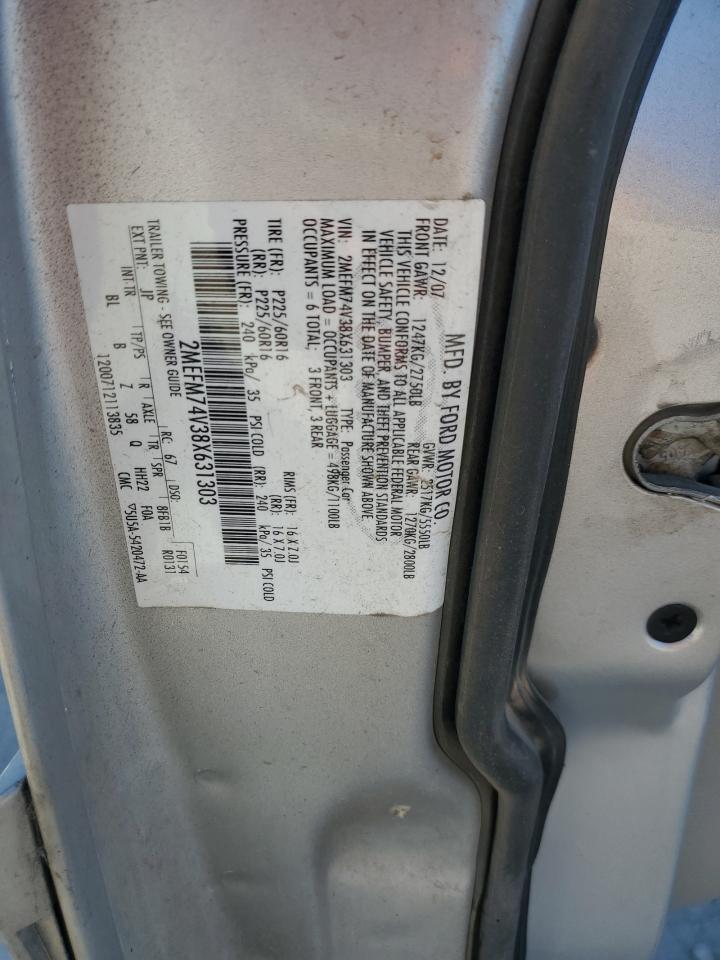 2008 Mercury Grand Marquis Gs VIN: 2MEFM74V38X631303 Lot: 91687145