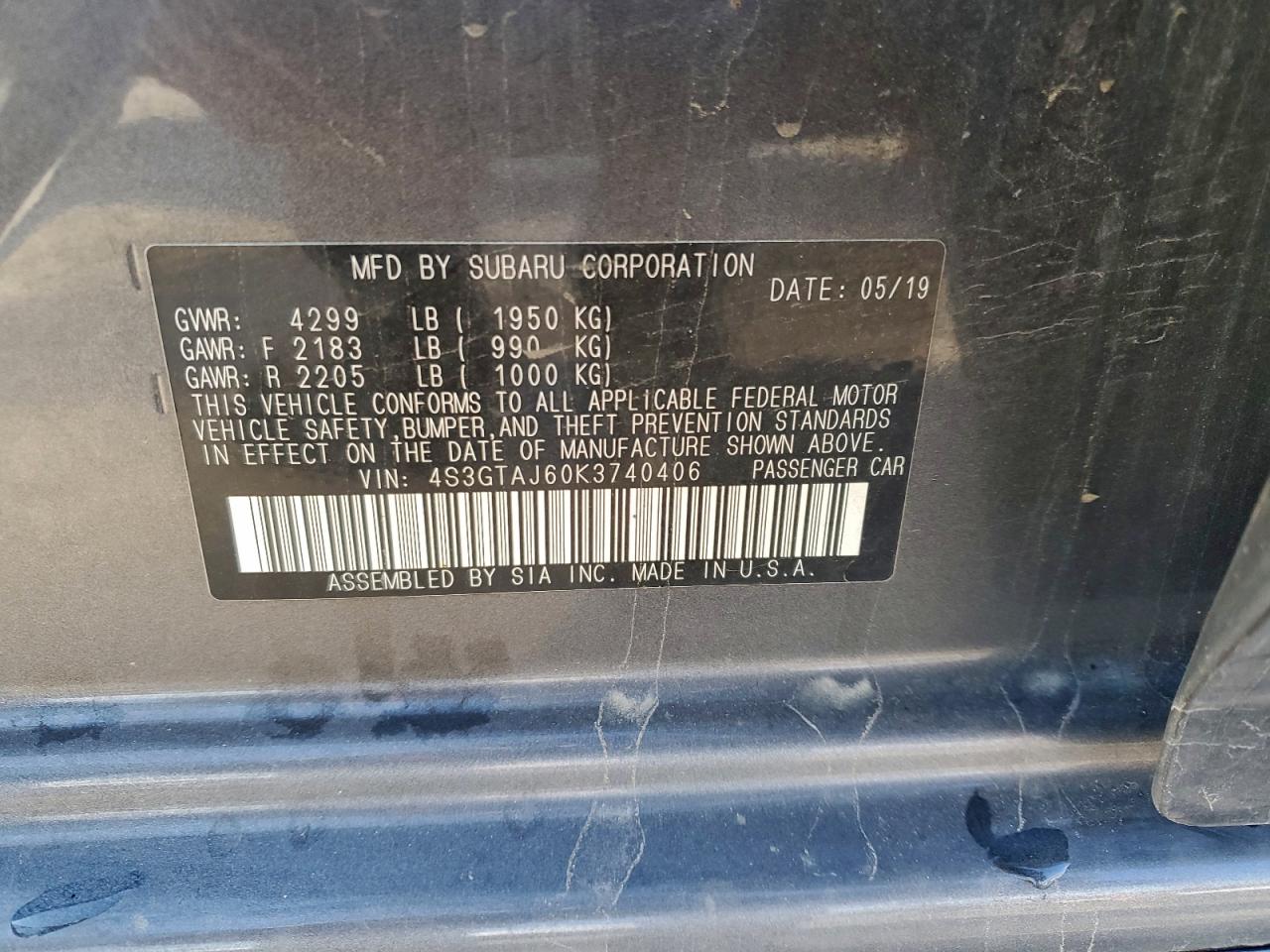 2019 Subaru Impreza Sport VIN: 4S3GTAJ60K3740406 Lot: 93113705