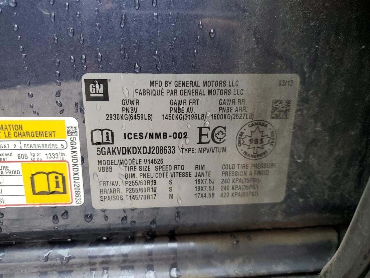 2013 Buick Enclave VIN: 5GAKVDKDXDJ208633 Lot: 92996235