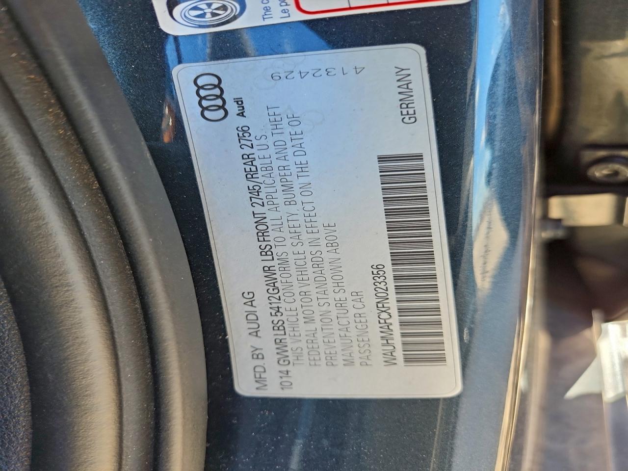 2015 Audi A6 Prestige VIN: WAUHMAFCXFN023356 Lot: 94561435