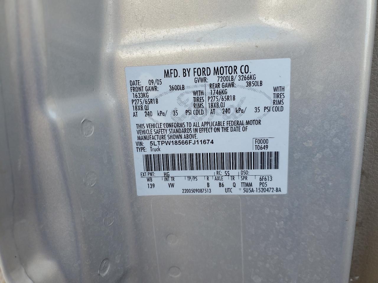 2006 Lincoln Mark Lt VIN: 5LTPW18566FJ11674 Lot: 92501295