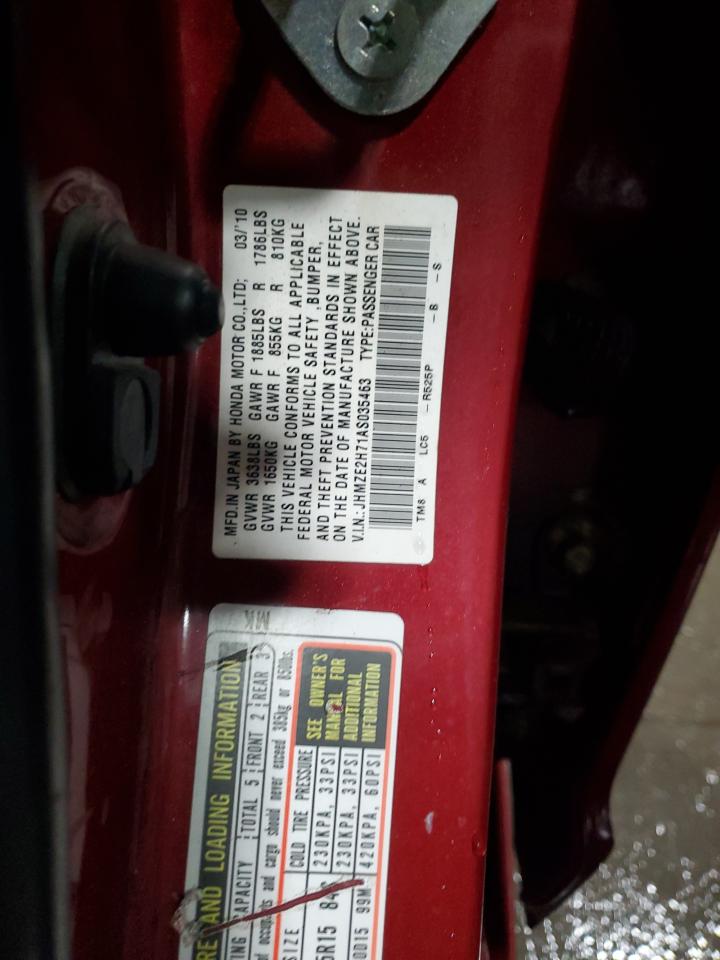 2010 Honda Insight Ex VIN: JHMZE2H71AS035463 Lot: 91914085