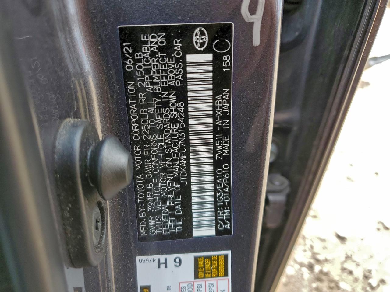 2022 Toyota Prius Night Shade VIN: JTDKAMFU7N3154248 Lot: 94160275