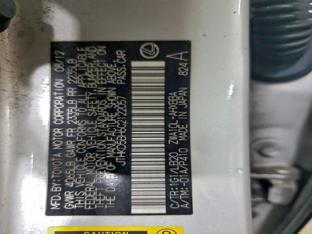 2012 Lexus Ct 200 VIN: JTHKD5BH6C2122057 Lot: 94067475