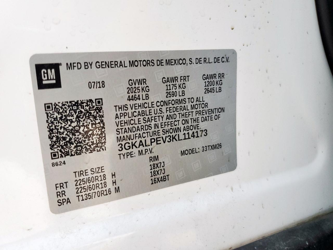 2019 GMC Terrain Slt VIN: 3GKALPEV3KL114173 Lot: 91497035