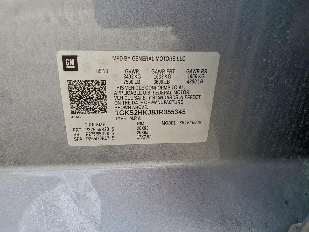 2018 GMC Yukon Xl Denali VIN: 1GKS2HKJ8JR355345 Lot: 93525145