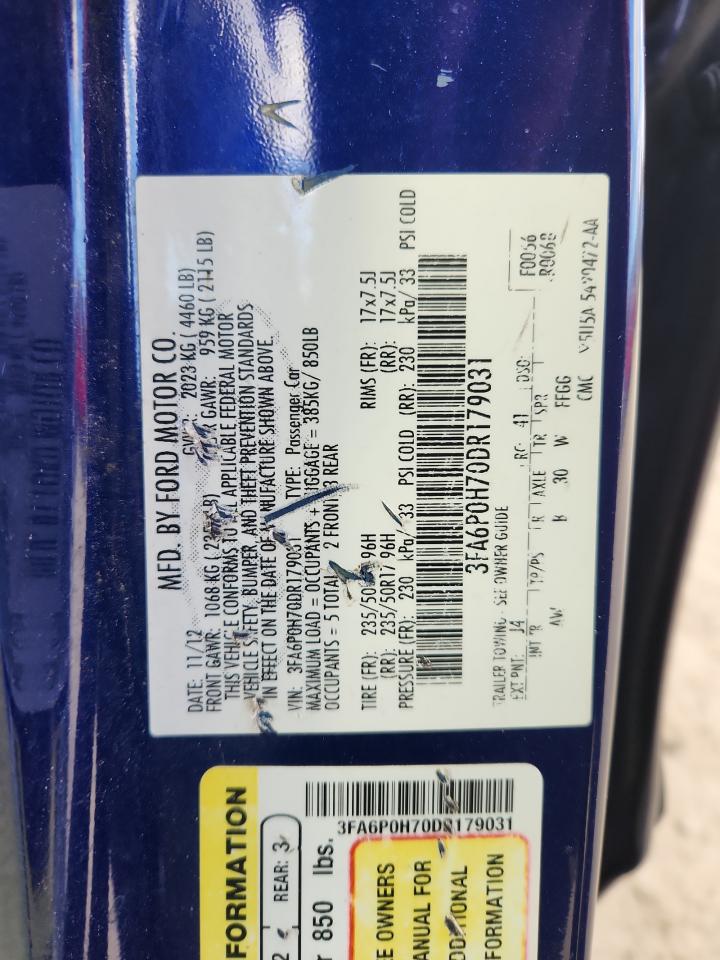 2013 Ford Fusion Se VIN: 3FA6P0H70DR179031 Lot: 93062115