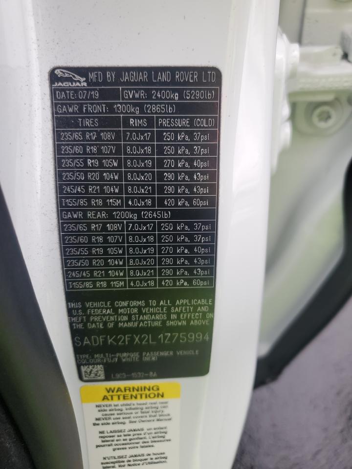 2020 Jaguar E-Pace VIN: SADFK2FX2L1Z75994 Lot: 92407265