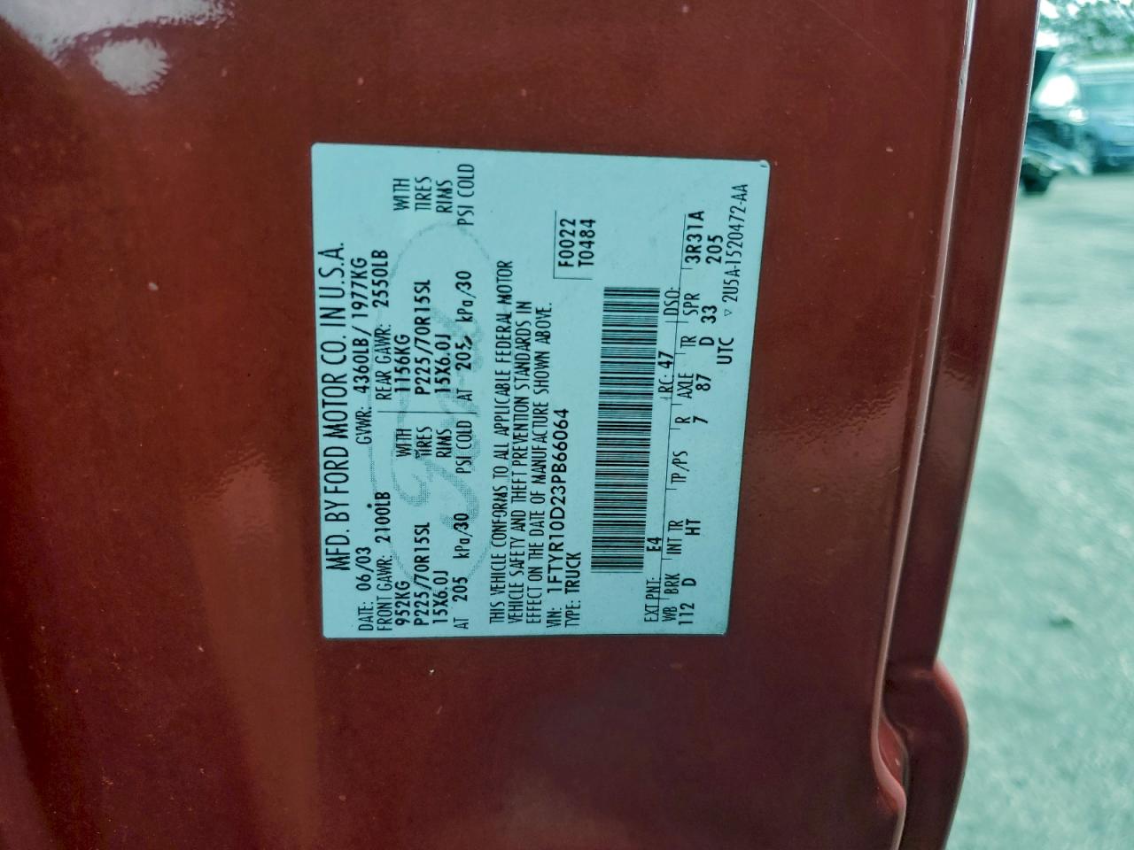 2003 Ford Ranger VIN: 1FTYR10D23PB66064 Lot: 94144235