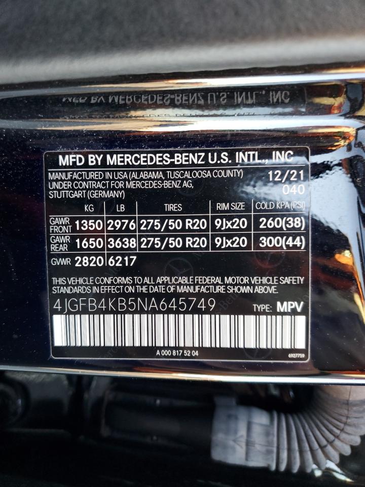 2022 Mercedes-Benz Gle 350 4Matic VIN: 4JGFB4KB5NA645749 Lot: 93751935