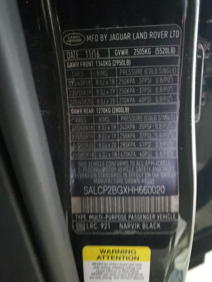 2017 Land Rover Discovery Sport Se VIN: SALCP2BGXHH660020 Lot: 93194955