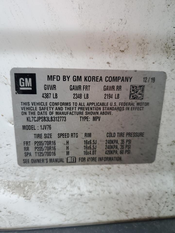 2020 Chevrolet Trax 1Lt VIN: KL7CJPSB3LB312773 Lot: 93826095