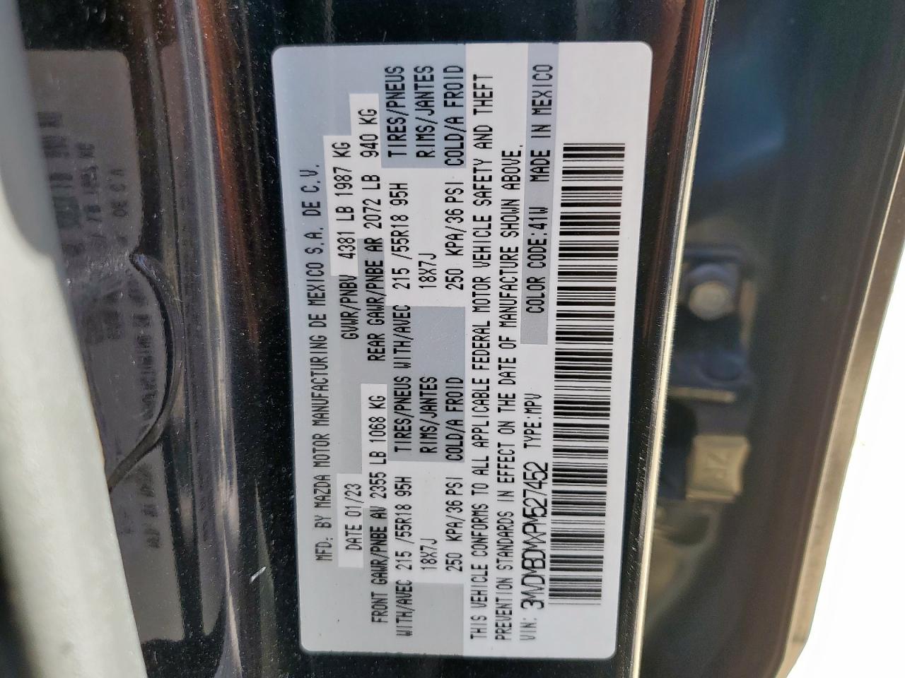 2023 Mazda Cx-30 Premium VIN: 3MVDMBDMXPM527452 Lot: 90997235